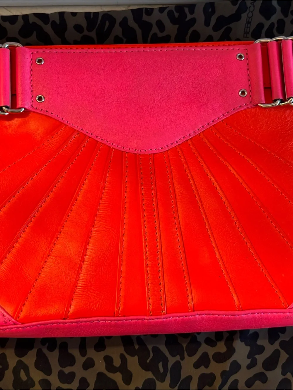 Rebecca Minkoff Park Avenue Two-Tone Leather Clutch -  Hot Pink & Coral